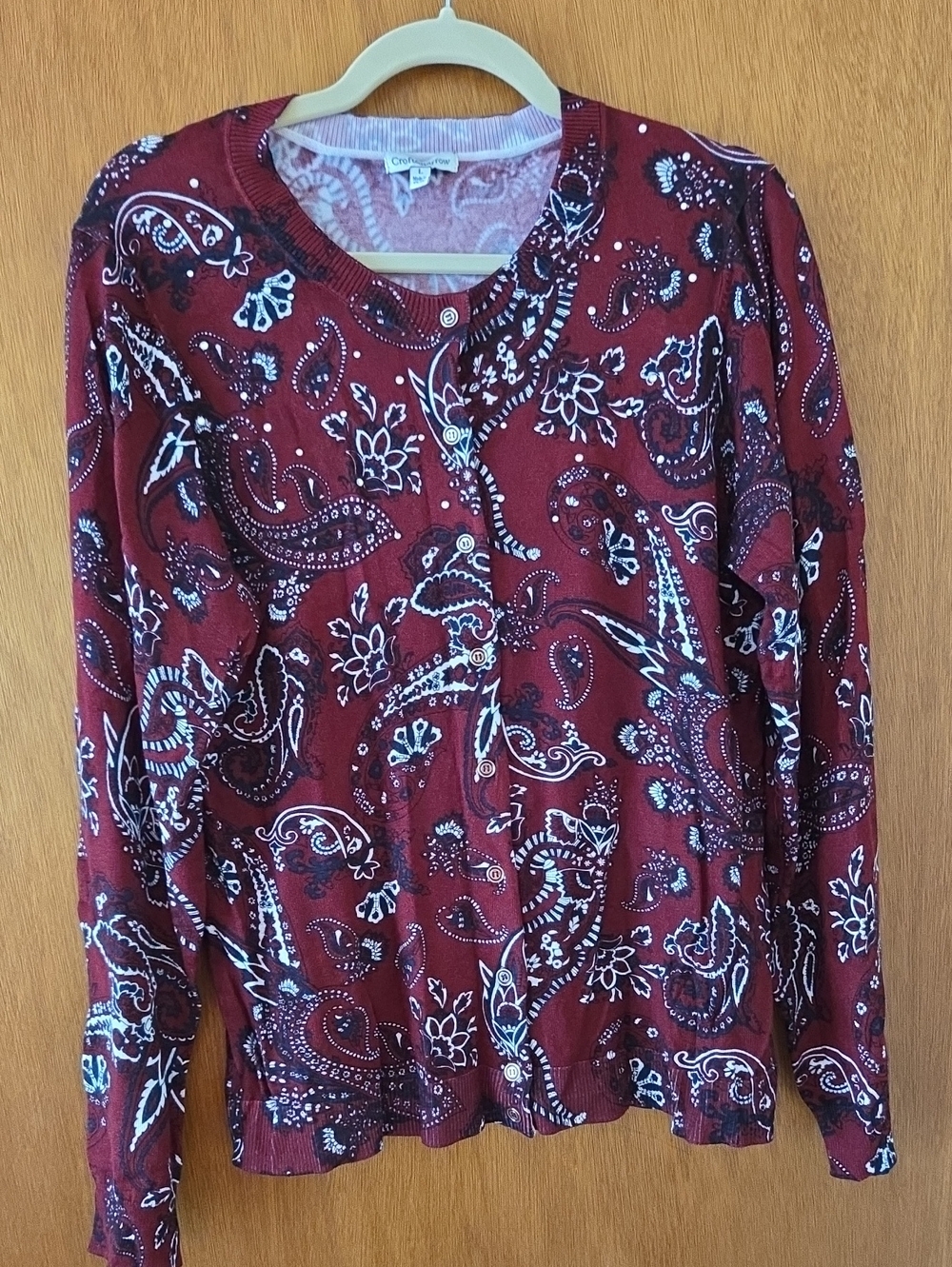 Paisley Maroon/Black Cardigan Sweater - Size L